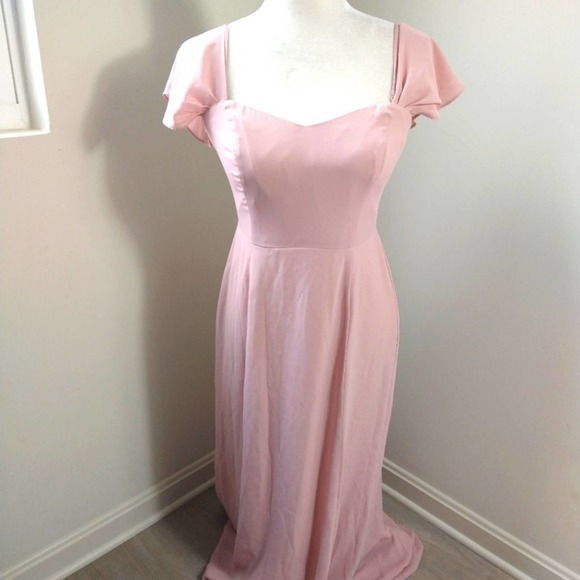 New WAYF Rachel off the shoulder gored pink blush maxi dress sz small - Picture 2 of 16